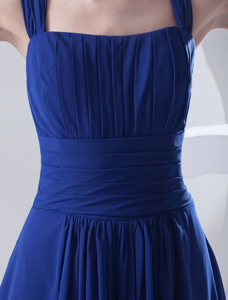 Bridesmaid Dress Floor-Length Straps Sheath Ruched Chiffon Dress - Image 7