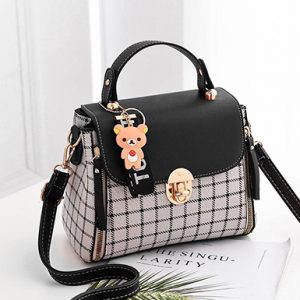 Crossbody Bag - Thin Plaid Metal Closure Flap Top Zipper Accented