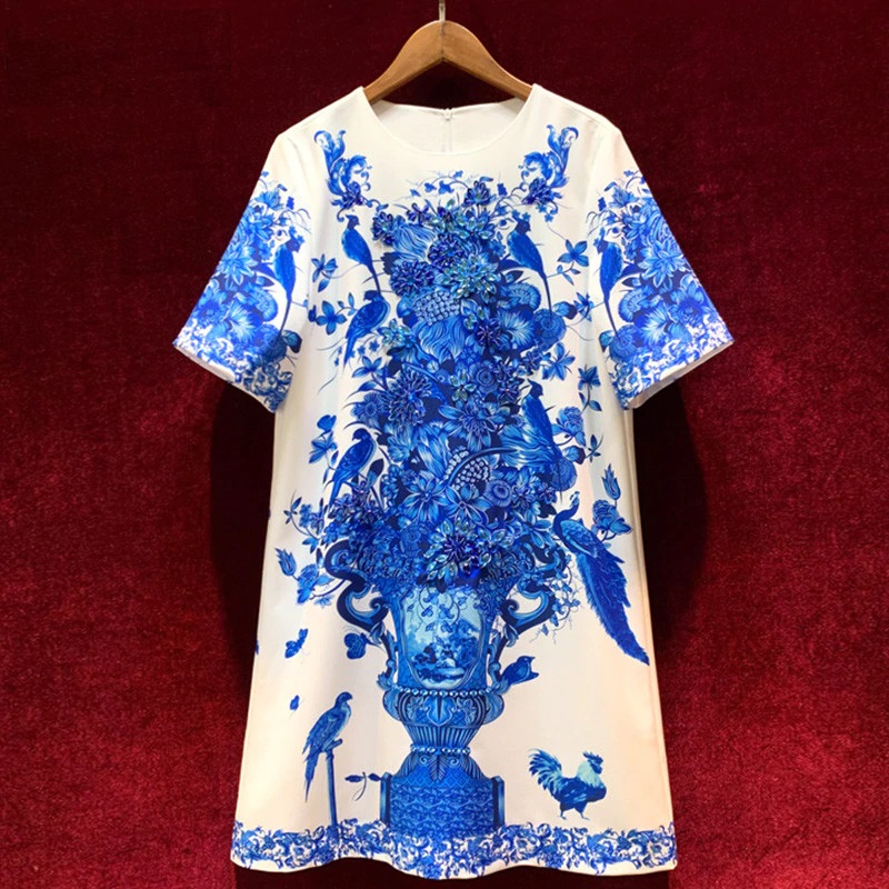 Runway luxury Beaded Vintage Loose Mini Dress