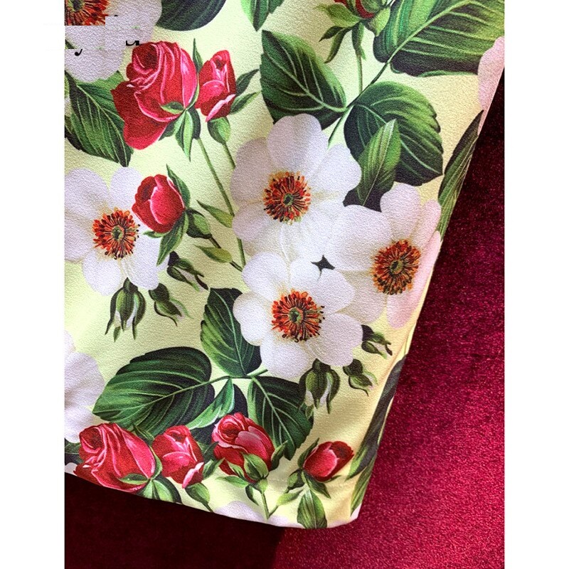 Elegant Square Collar Flower Print Runway Mini Dress - Image 4