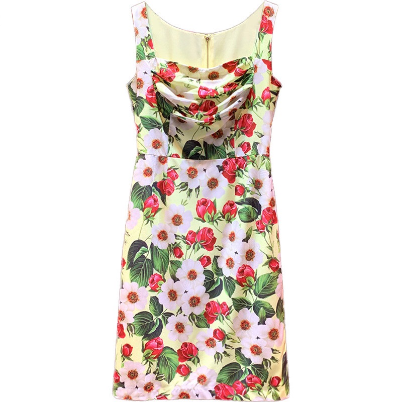 Elegant Square Collar Flower Print Runway Mini Dress - Image 6
