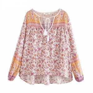 Floral Print tassel Loose Blouses