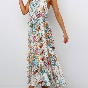 Floral Printed Jewel Neck Maxi Dress