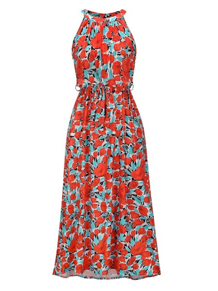 Floral Printed Jewel Neck Maxi Dress - TD Mercado