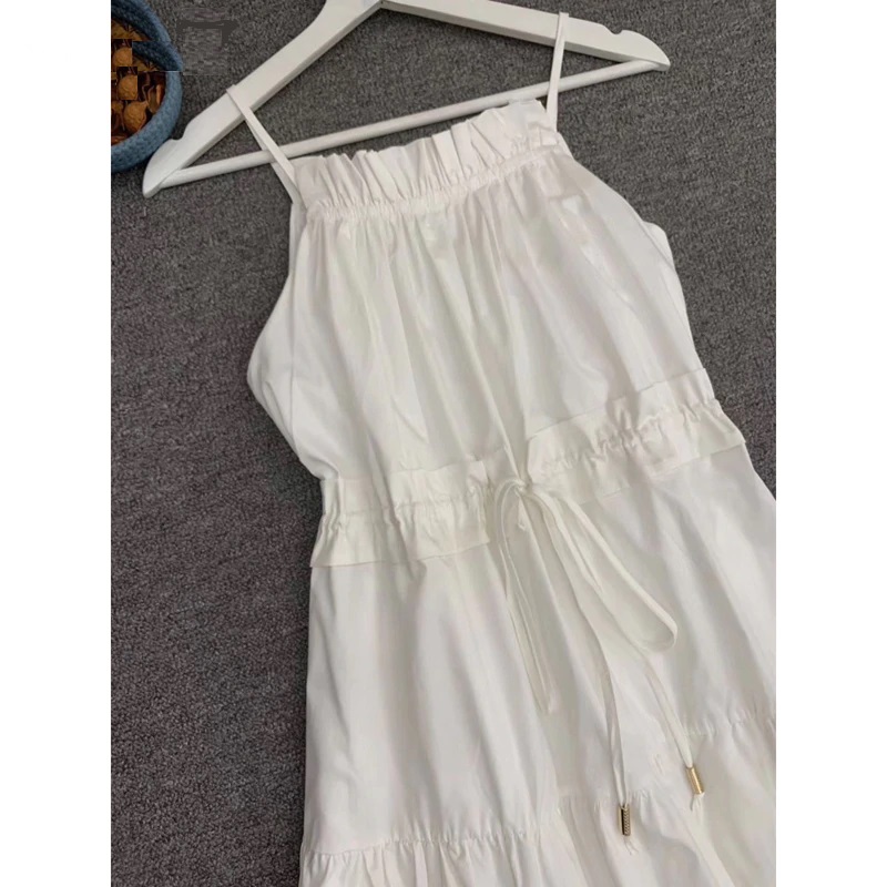 High Street Spaghetti Strap Ruched Belted Long Dress - Image 4