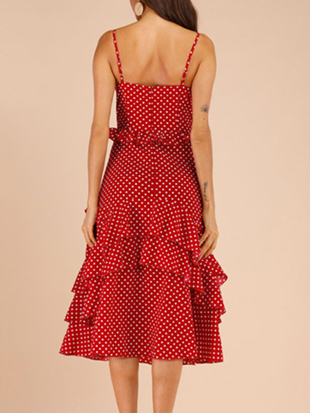 red ruffle polka dot dress