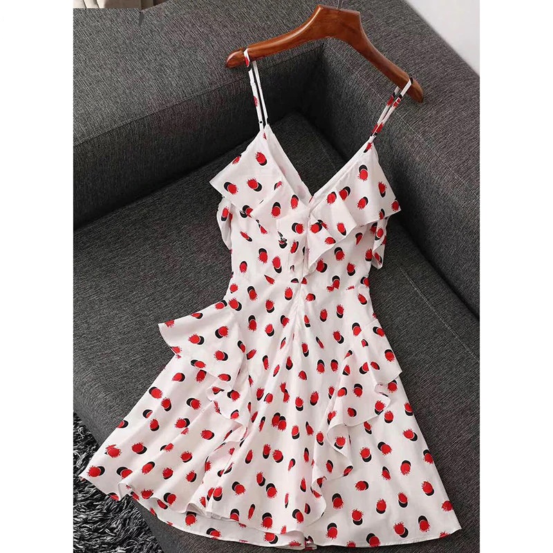 Sexy Deep V-Neck Ruffles Cotton Spaghetti Strap Mini Dress - Image 5