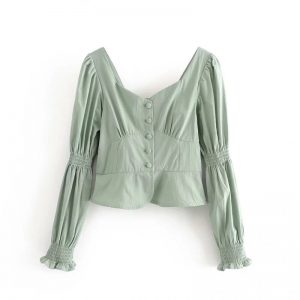 Square Collar Cotton Loose Crop Top Blouses