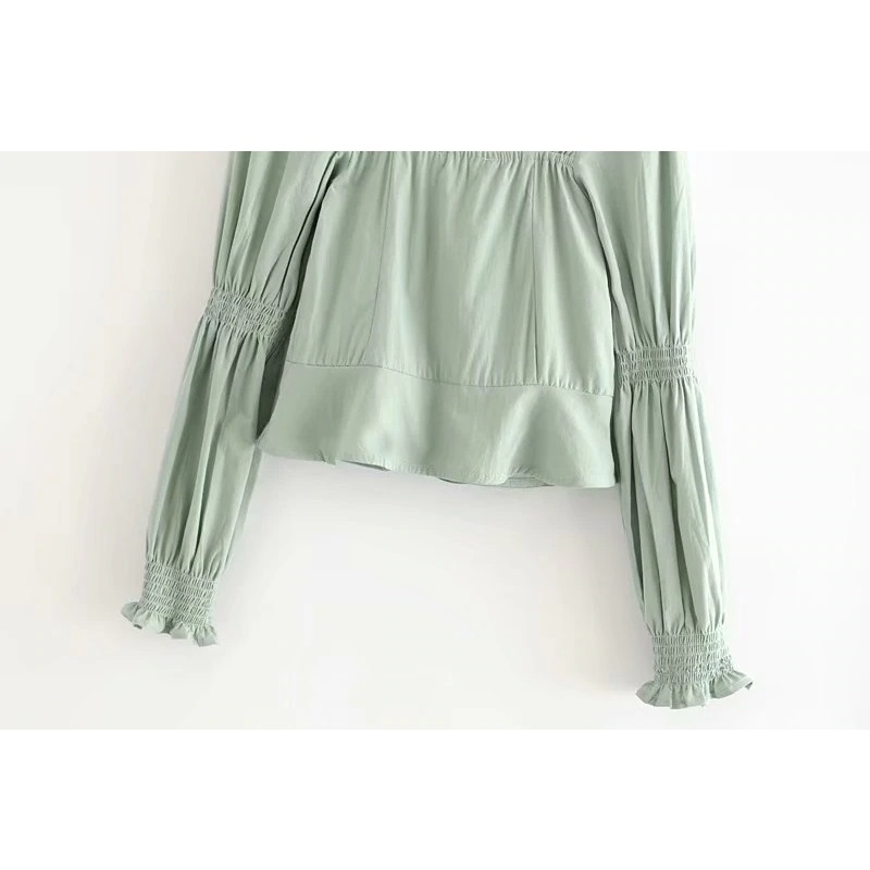 Square Collar Cotton Loose Crop Top Blouses - Image 3