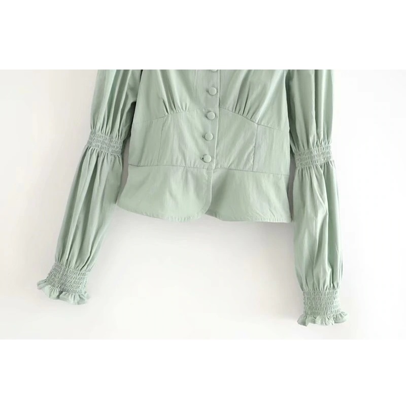 Square Collar Cotton Loose Crop Top Blouses - Image 4