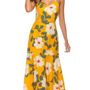 Straps Neck Printed Cotton Blend Beach Dress