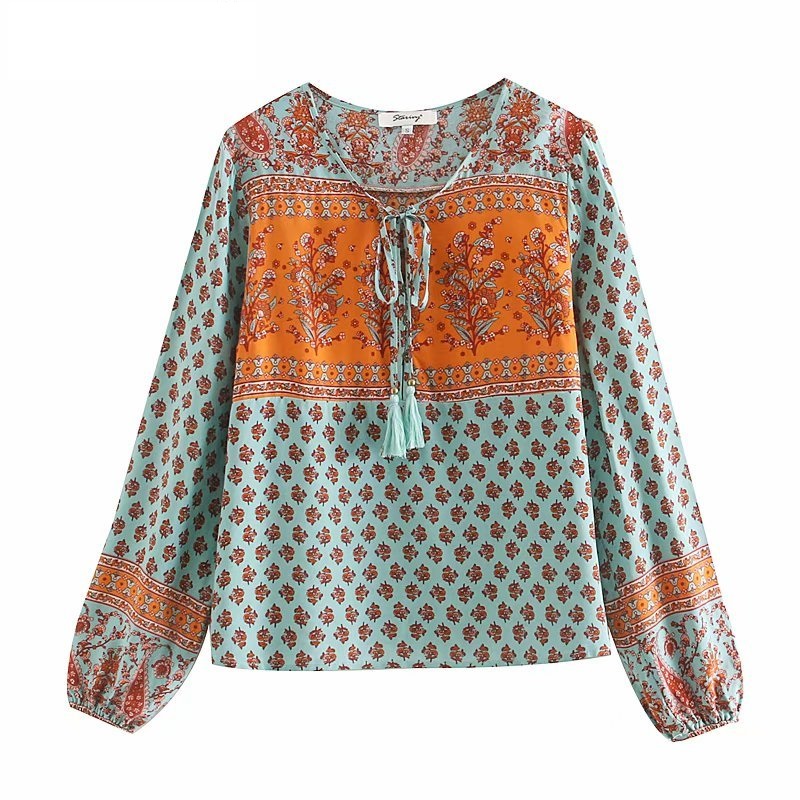 Floral Print Flare Sleeve Loose Boho Blouse