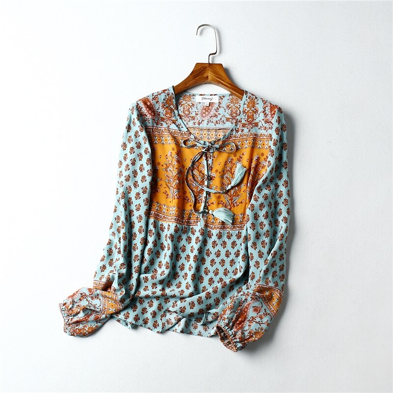 Floral Print Flare Sleeve Loose Boho Blouse - Image 4
