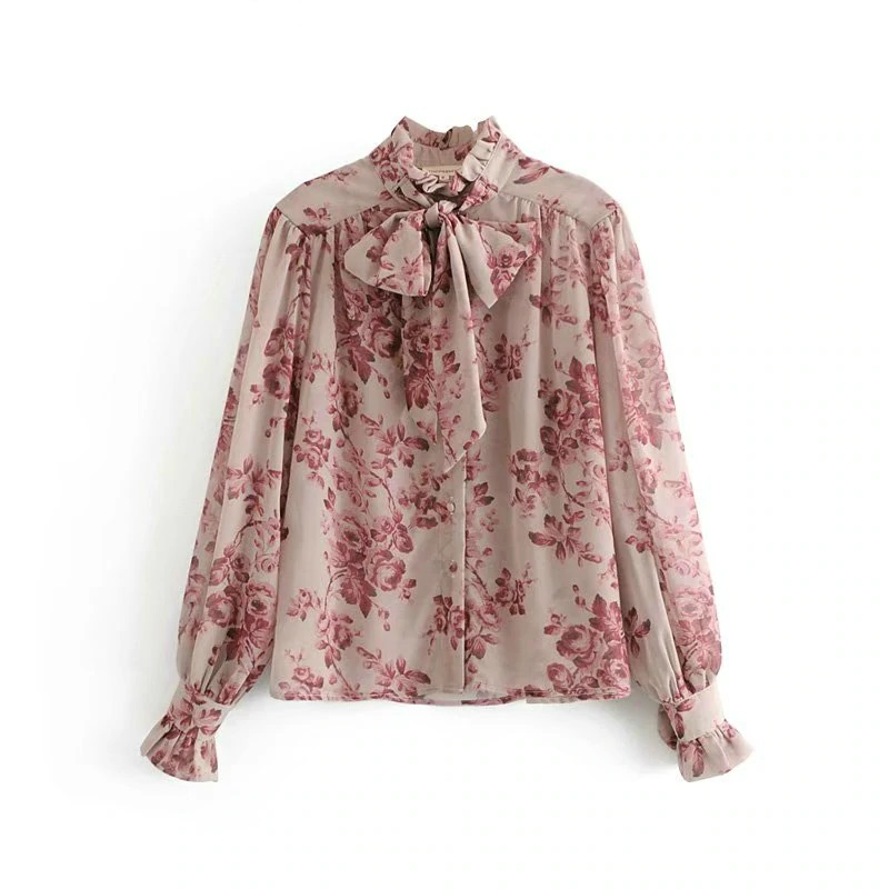 Floral Print Turtleneck Blouse Shirts - TD Mercado