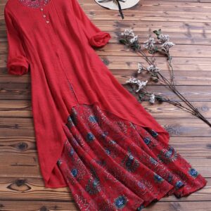 Casual Floral Patchwork Retro Maxi Dress