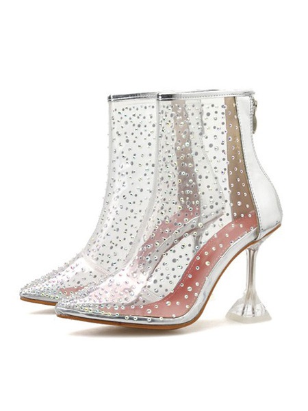 Clear Boots Pointed Toe Studded Transparente Perspex High Heel Booties ...
