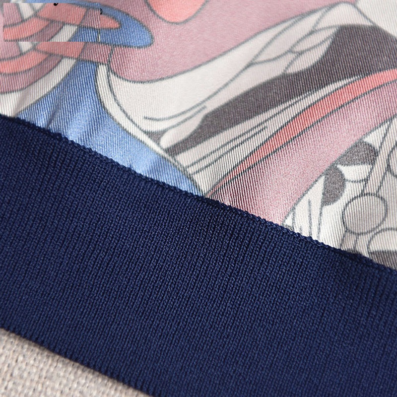 Fashion Designer Silk Print Patchwork Knitting T Shirts - Image 3