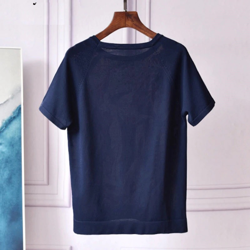 Fashion Designer Silk Print Patchwork Knitting T Shirts - Image 5