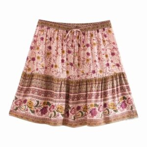 High Elastic Waist rayon A-Line Boho Mini Skirts