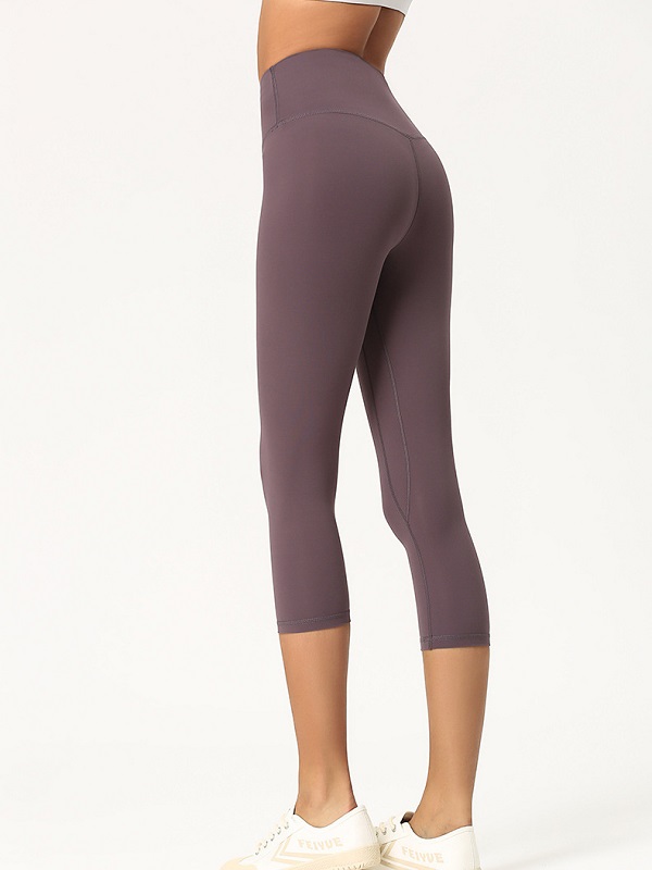 Mid Calf Length Pure Color High Elastic Yoga Leggings - TD Mercado