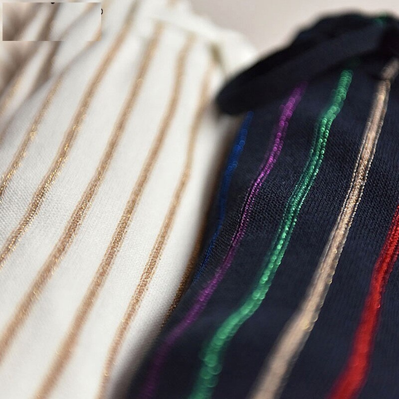 Short Sleeve Top + Line Stripe Knitting Skirt Suit - Image 3