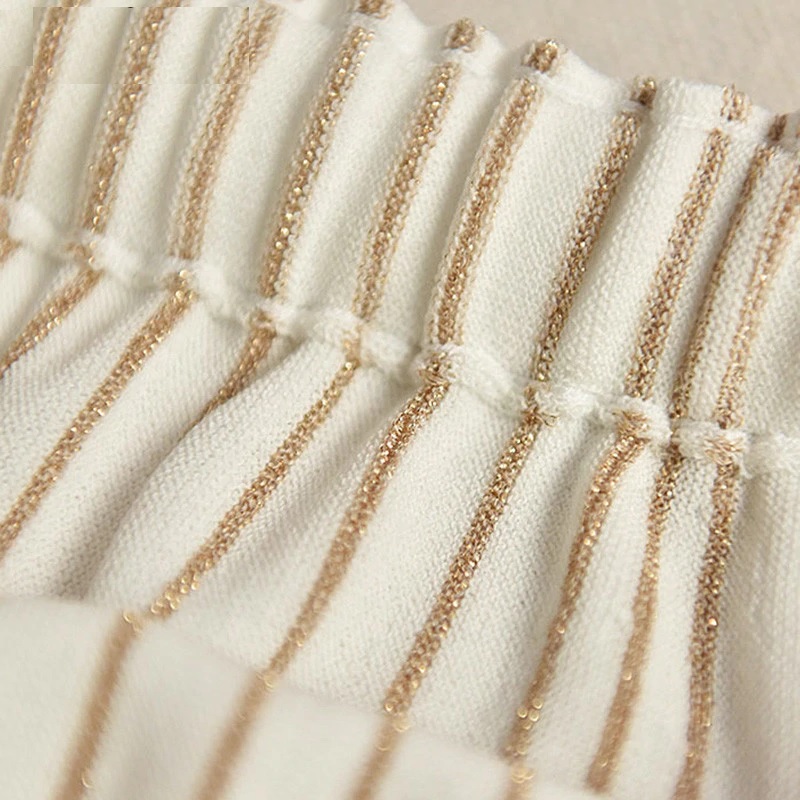 Short Sleeve Top + Line Stripe Knitting Skirt Suit - Image 4