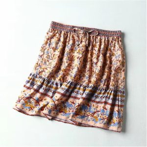 Vintage chic Hippie floral printed beach artistic short skirts
