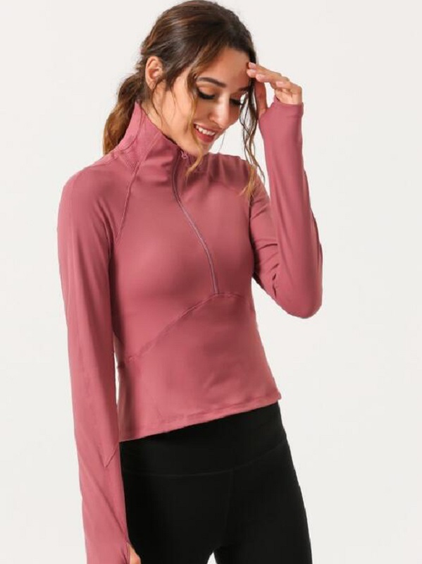 Back Hollow Out High Neck Zipper Yoga Sports T Shirt - Image 3