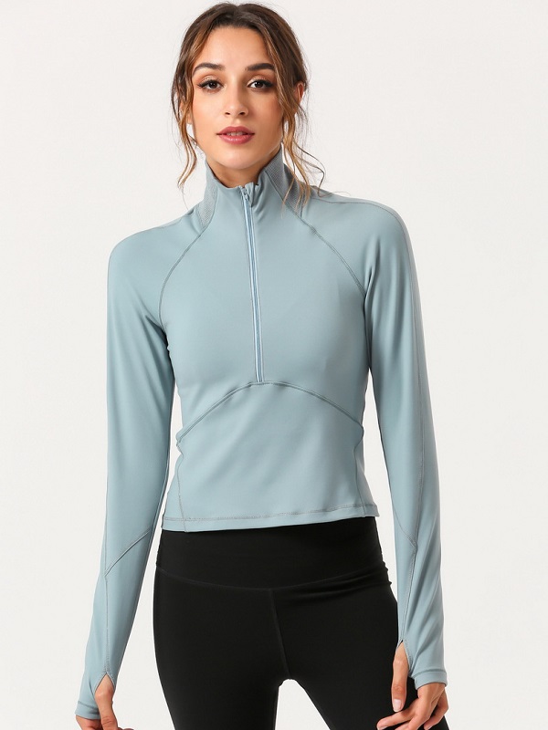 Back Hollow Out High Neck Zipper Yoga Sports T Shirt - Image 7