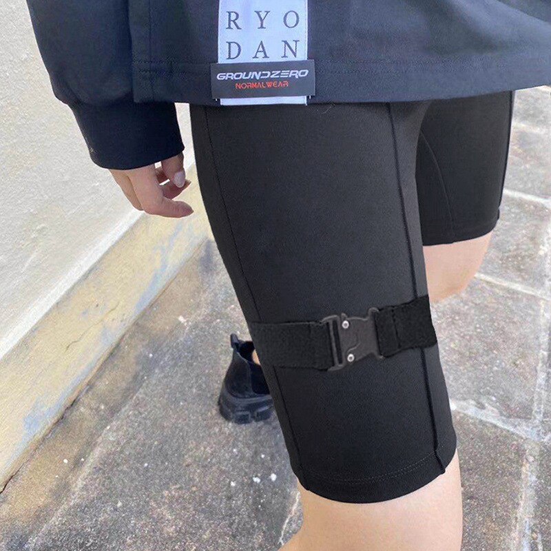 Buckle Belt High Waist Leggings Biker Shorts - Image 2