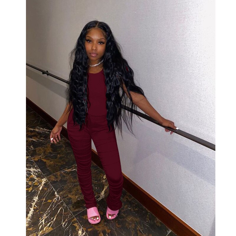 Cotton Crop Top Long Pants Sport Two Piece Set - Image 3