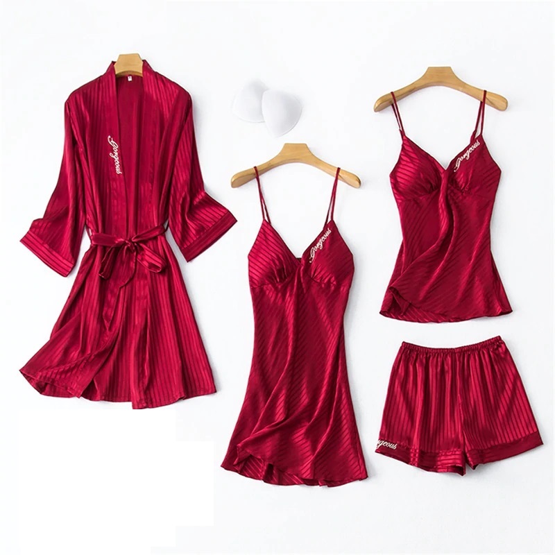 Elegant Embroidery Silk Pajamas Sets