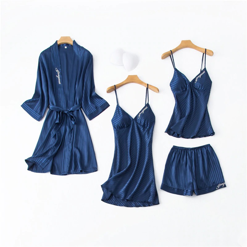 Elegant Embroidery Silk Pajamas Sets - Image 2