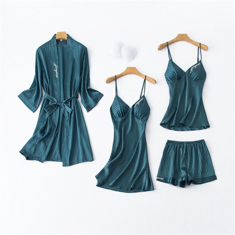 Elegant Embroidery Silk Pajamas Sets - Image 3