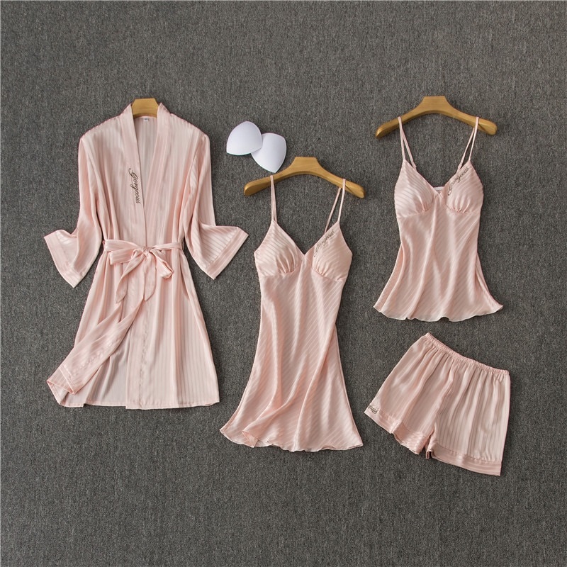 Elegant Embroidery Silk Pajamas Sets - Image 4