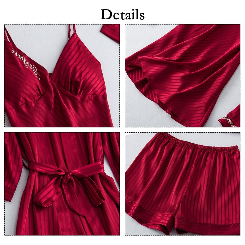 Elegant Embroidery Silk Pajamas Sets - Image 5