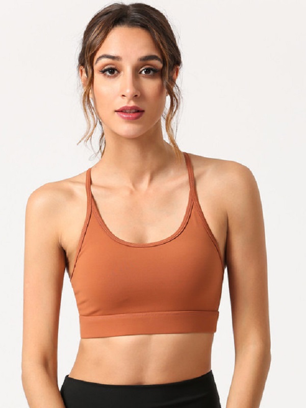Fixed Shoulder Straps Pure Color Yoga Wear Cropped Cami - Image 3