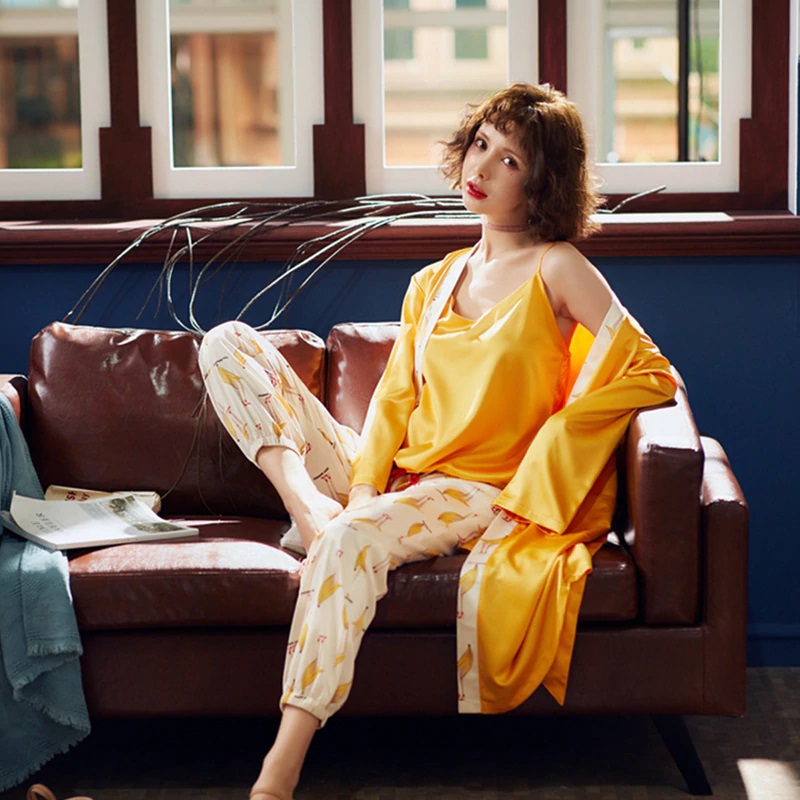 Floral Long Sleeve Pajama Sleepwear 3 PCS - Image 3