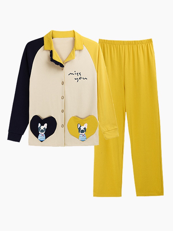 Long Sleeve Lapel Button-Down Cotton Soft Pajama Set