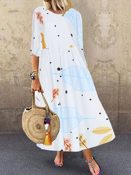 Maxi Dresses Jewel Neck Half Sleeves Printed Floor Length Dress - Image 2
