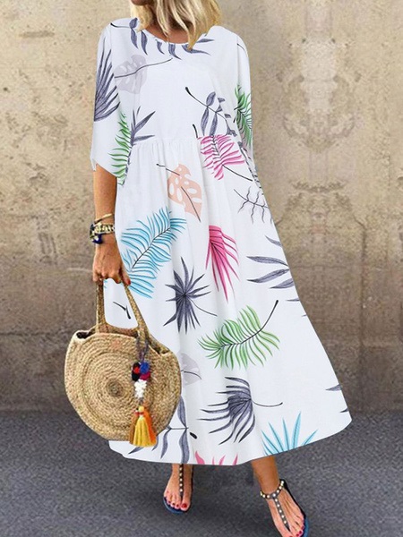 Maxi Dresses Jewel Neck Half Sleeves Printed Floor Length Dress - Image 3