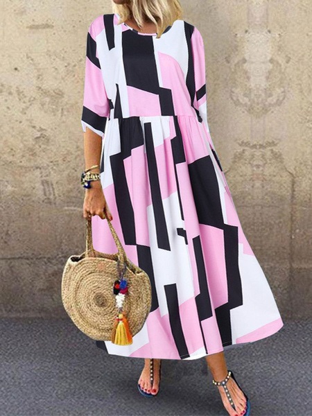 Maxi Dresses Jewel Neck Half Sleeves Printed Floor Length Dress - Image 4