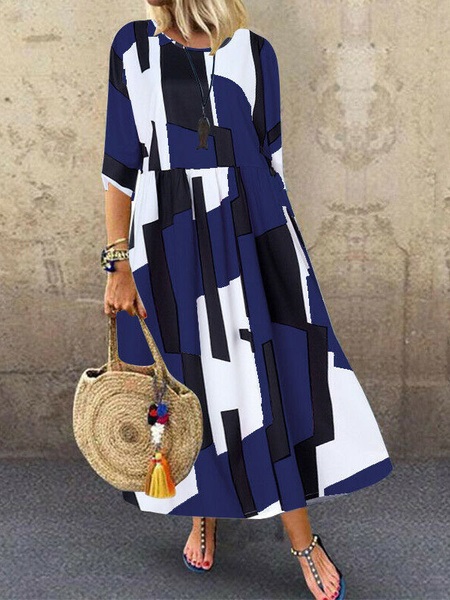 Maxi Dresses Jewel Neck Half Sleeves Printed Floor Length Dress - Image 5