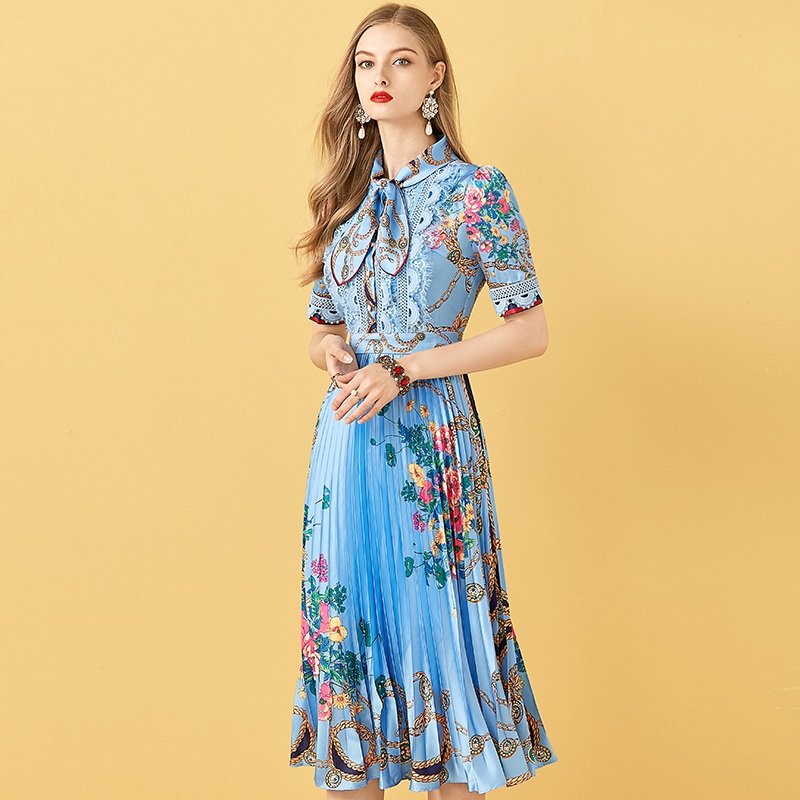 Patchwork Floral Print Pleated Midi Dress - TD Mercado