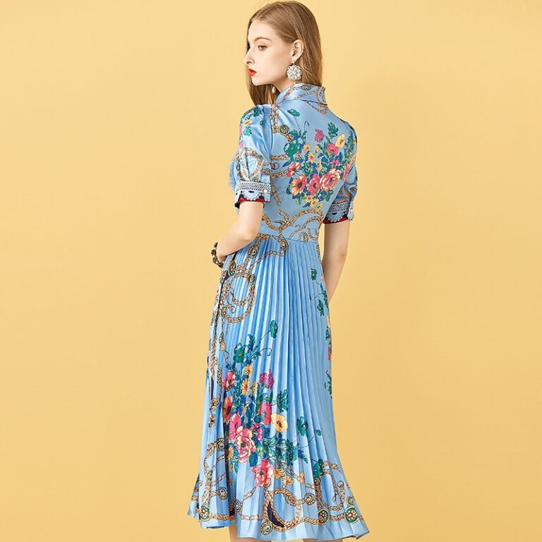 Patchwork Floral Print Pleated Midi Dress - TD Mercado