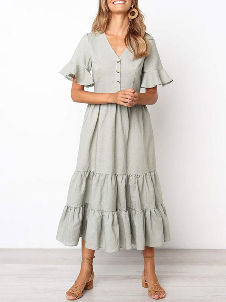 Ruffles Short Sleeves Cotton Maxi Dresses – TD Mercado