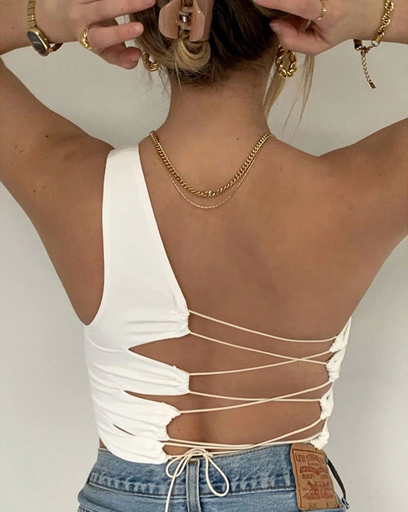 Sleeveless Slim Asymmetrical Solid Tank Top - Image 9