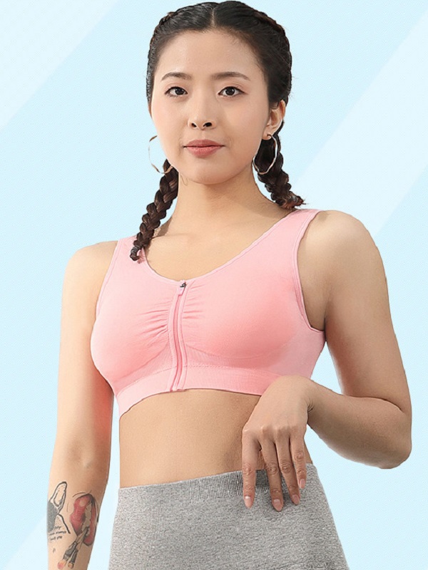 Solid Shockproof Front Zipper Sports Tank Top