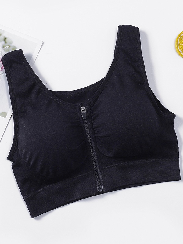 Solid Shockproof Front Zipper Sports Tank Top - Image 4