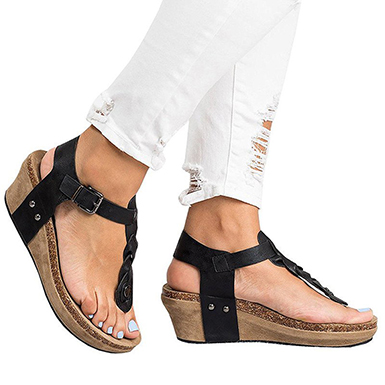Braided Wedge Sandals - Bead Trim - TD Mercado